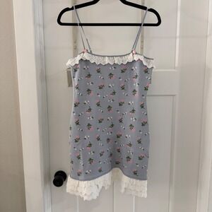 NWT For Love & Lemons Amalia Knit Mini Dress Blue Floral Lace Trim M Coquette